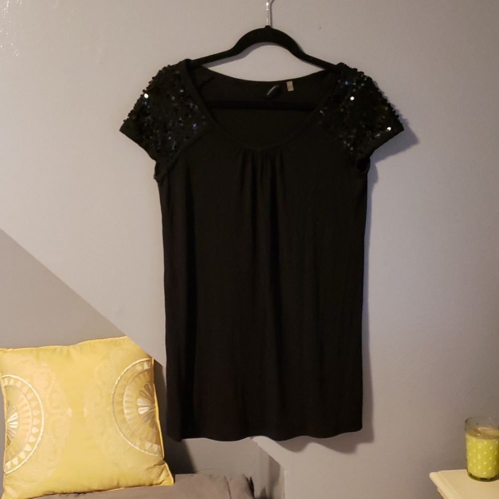 Black dress top with sequin sleeves